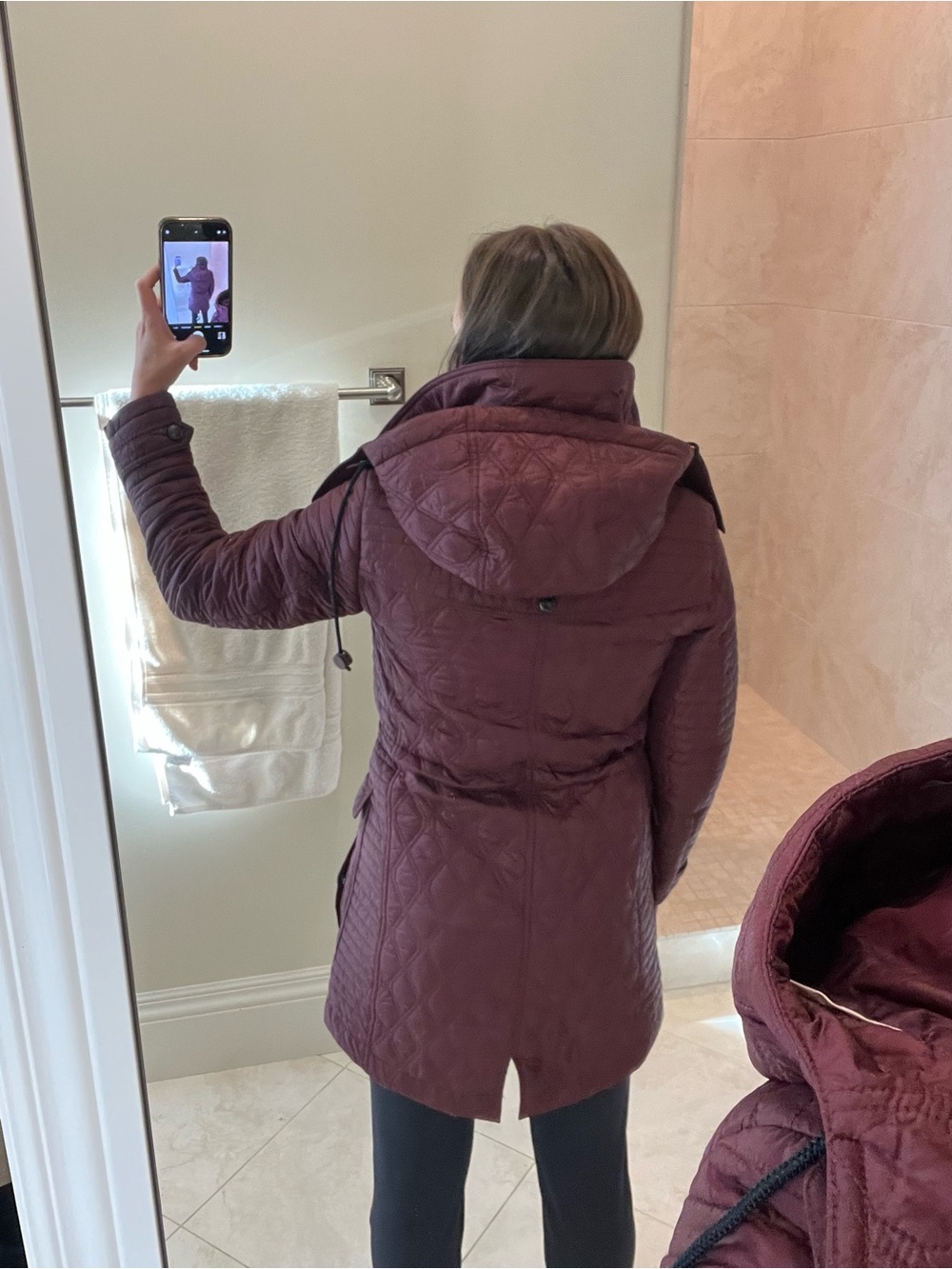 Burberry Brit Quilted Hooded Coat in Burgundy - Picture 10 of 11